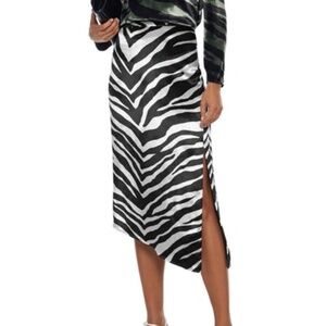 MICHELLE MASON Asymmetric Zebra-print Velvet Midi Skirt In White